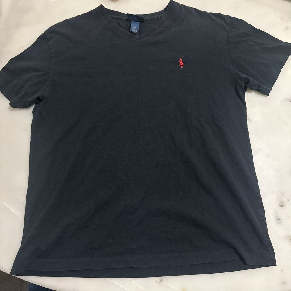 Polo Ralph Lauren Men’s M Black V-Neck T-Shirt Red Pony Logo Short Sleeve Tee